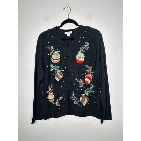 Dressbarn Vintage Women’s Buttons Embroidered Beaded Holiday Sweater Size Large - Picture 1 of 12